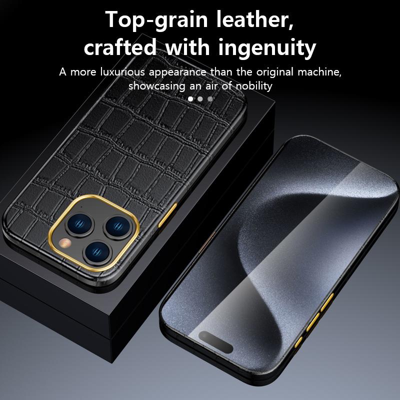 Genuine Cowhide Leather for Magsafe Phone Case for iPhone 15 14 Pro Max 15Pro 14Pro Full Protection Magnetic Back Cover