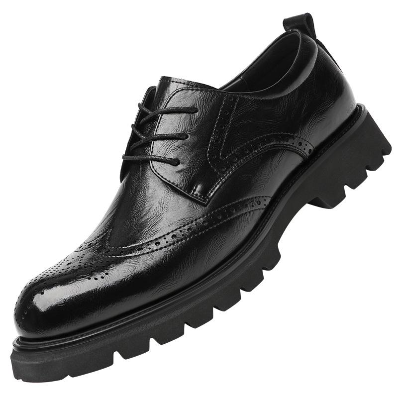 Brock inner height-increasing leather shoes men's 8cm genuine leather breathable business dress derby shoes men's invisible height-increasing shoes