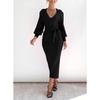 Autumn and Winter Women's Sweater Dresses Medium Long Sweater Dress Elegant Long Sleeve V-Neck Sexy Knit Tight Lace-up Dresses