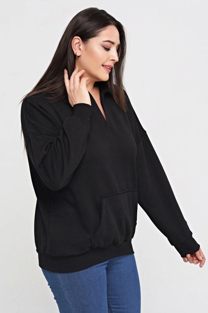 Women's Style Big Size Sweatshirt Shirt Collar Pocket Sweatshirt