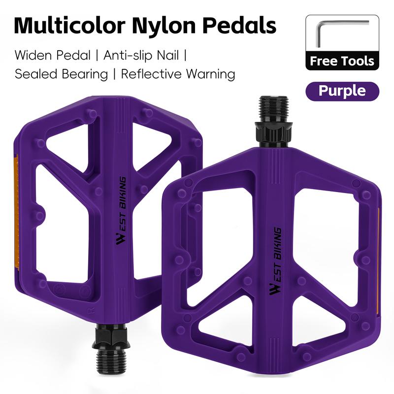 WEST BIKING Bicycle Pedals DU Bearing Multicolor Nylon Widen Bike Pedals Lightweight MTB Road Cycling Pedals Bike Accessories