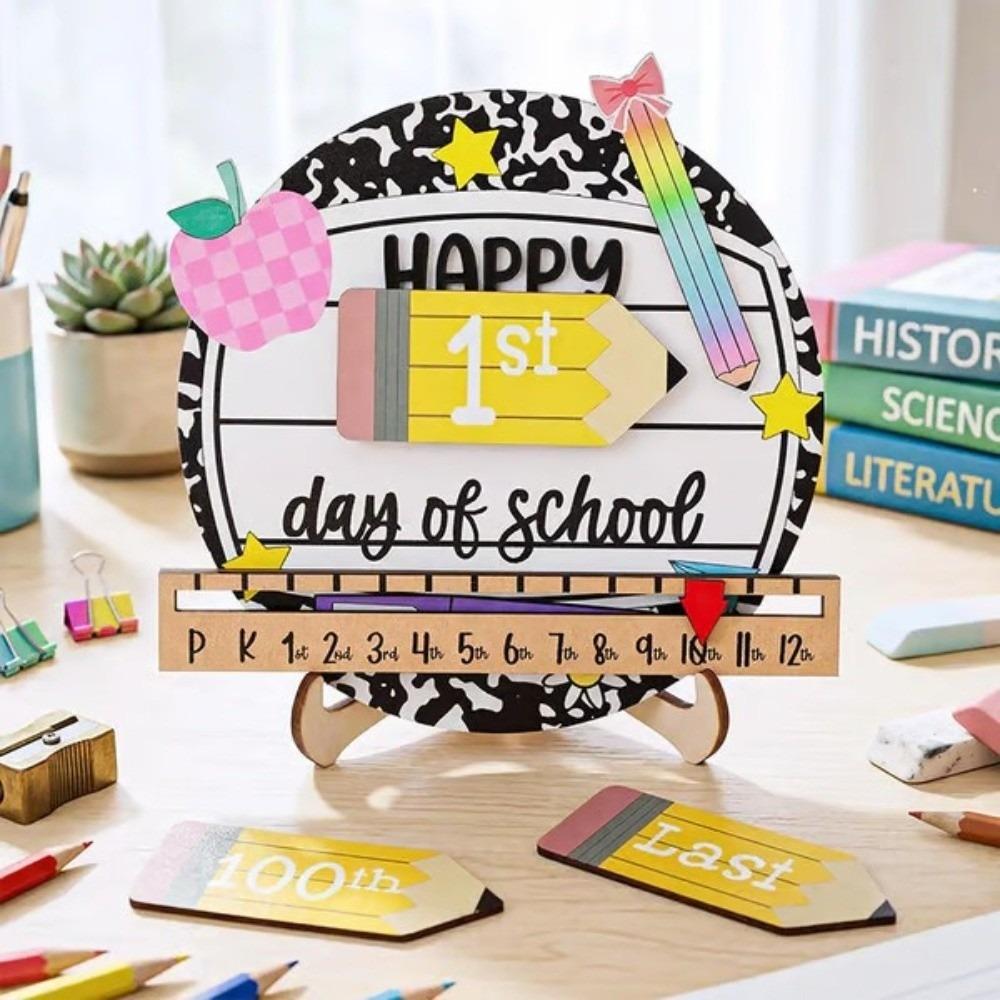 Classroom Decor Wooden Day of School Sign DIY Ornaments School Opening Decorations School Gift Photo Prop Classroom