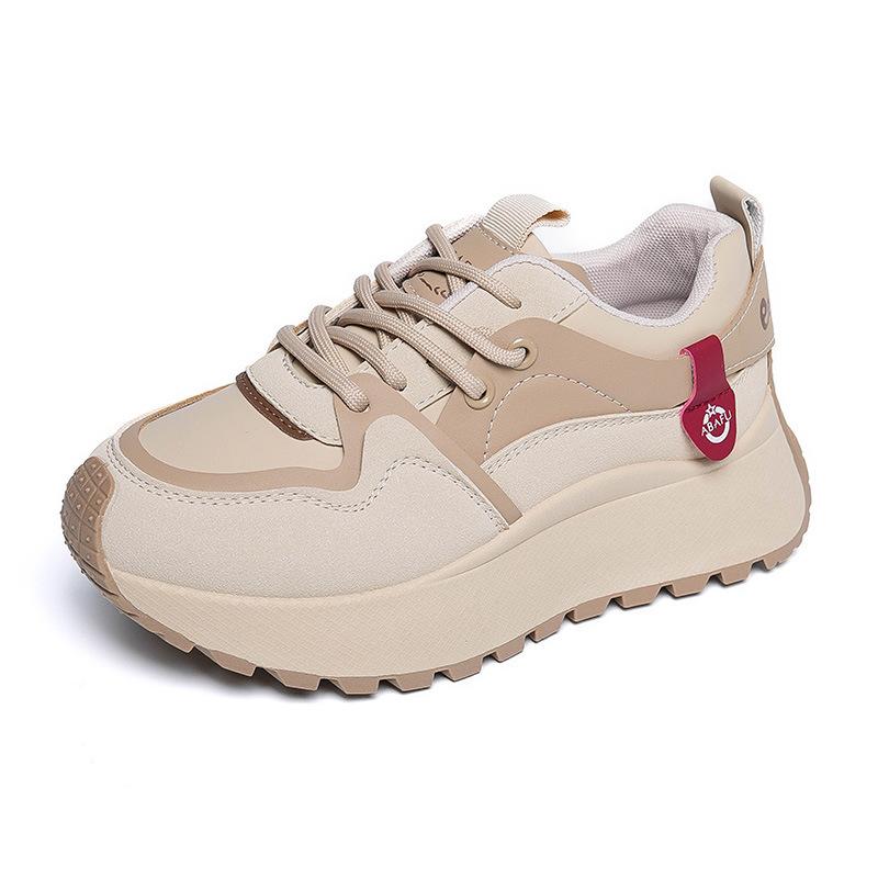 

ZY leather breathable sneakers spring and summer new platform dad shoes lightweight non-slip travel 35 хаки