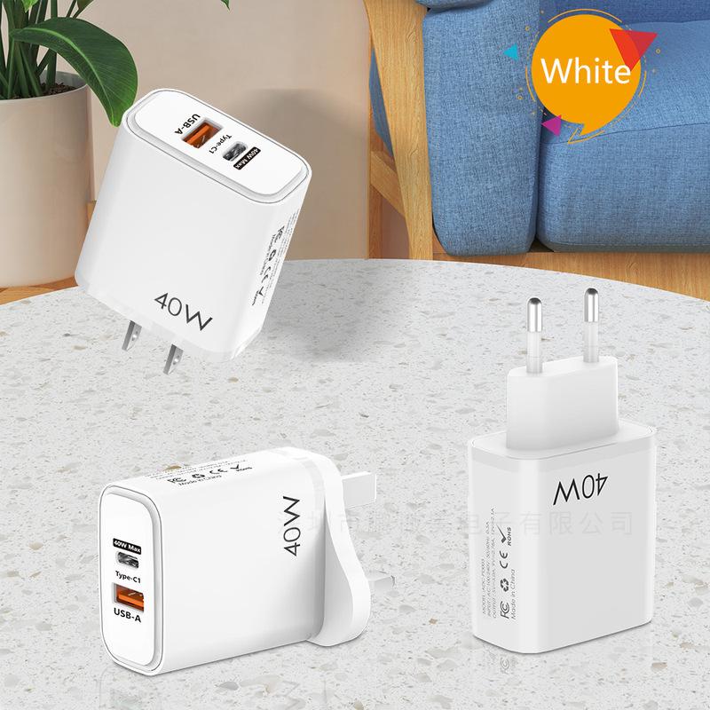 

40W Fast Charger Type-C+USB, EU/UK Plug, PD25W+QC3.0 Color Box Only (No Product) чорний