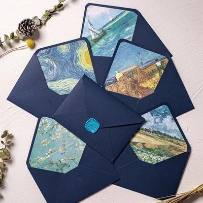 5pcs/batch of Blue High-end Van Gogh Romantic Envelope with Lining, High-end Invitation Letter Postcard
