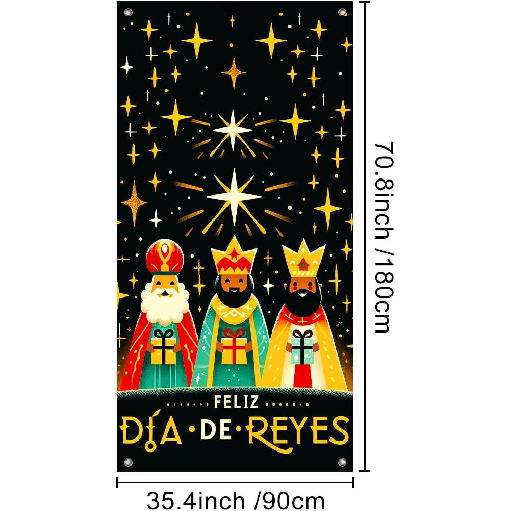Feliz Dia De Reyes Door Cover 35x71 Inch Three Kings Day Porch Banner Epiphany Decorations Wise Men Celebration Backdrop for Home Office For Girls or