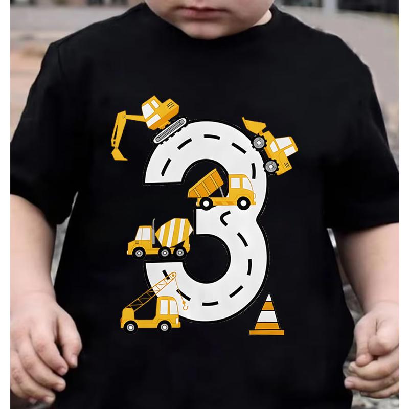 Kids 3rd Birthday Gift TShirt 3rd Birthday Construction Truck Graphic T Shirts Boy 3rd Birthday Top 3 Year Old Construction Tee