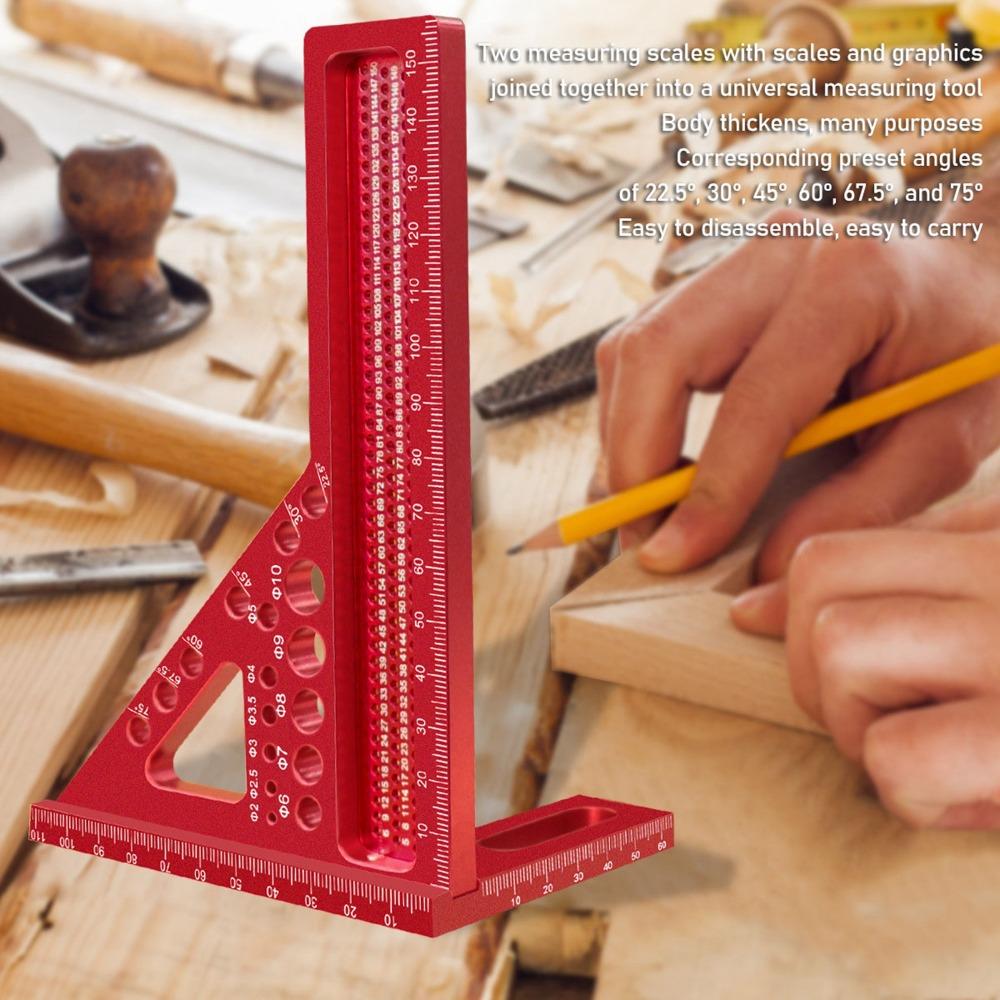 22.5-90 Degree Aluminum Alloy Woodworking Square 45/90° Angle Measuring Ruler Woodworking