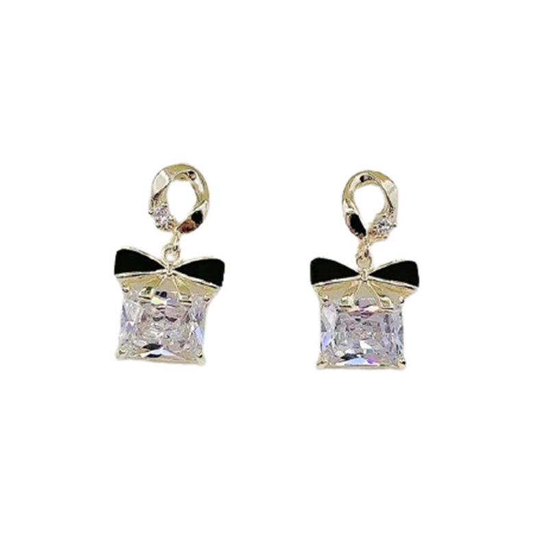 2023 High-End Black Bow S925 Silver Needle Square Earrings