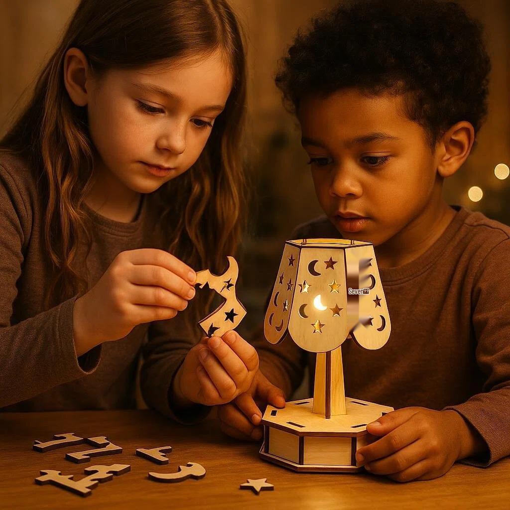 DIY Wooden Assembling English Recognition Kids' Desk Lamp - Educational Tech Gift