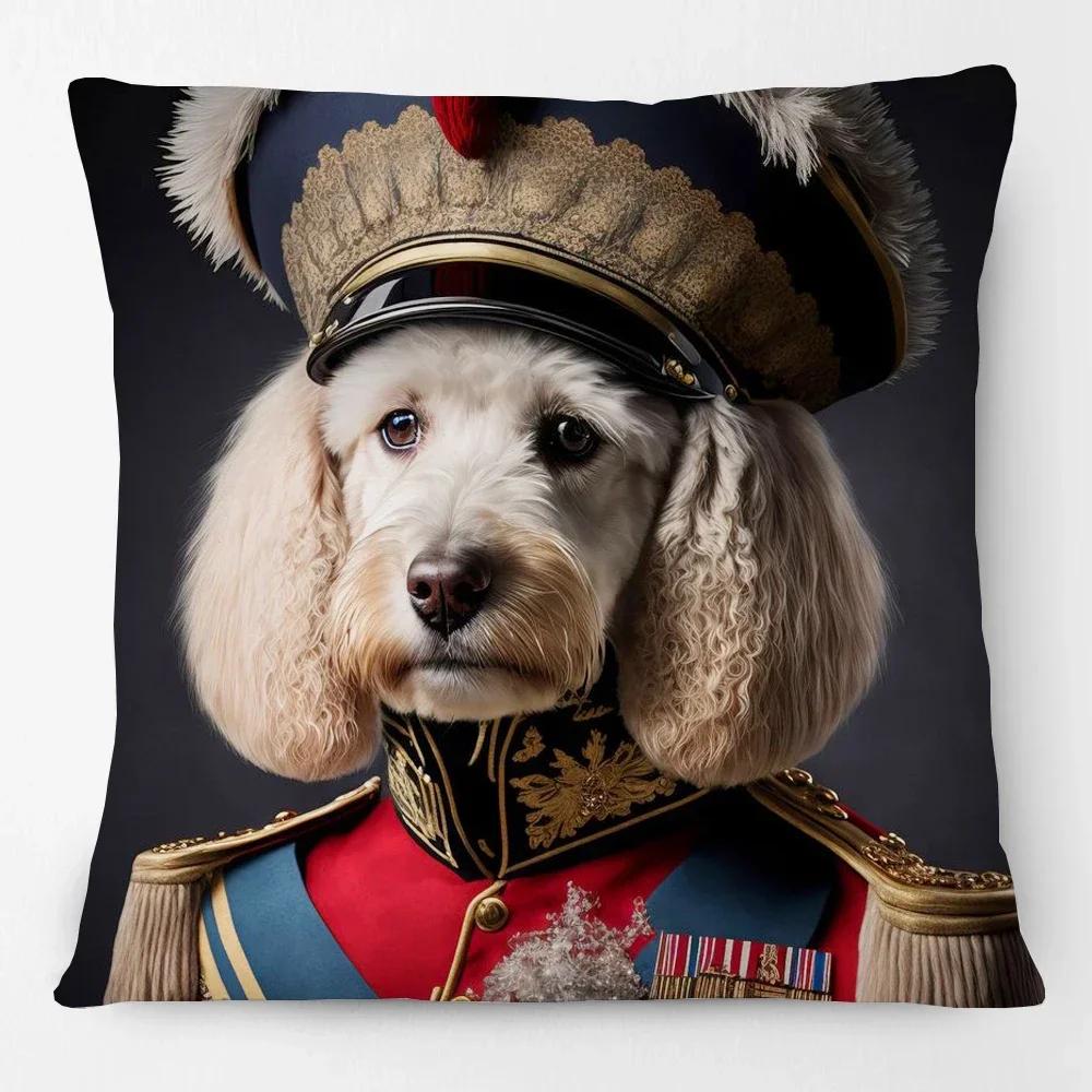 European Royal Dogs Portraits Cushion Cover Dalmatian Poodle Beagle Boston Terrier Golden Retriever Dog Art Print Pillow Case