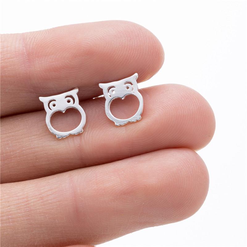 925 Sterling copper Small Animal Stud Earrings for Women Mini Dog Paw Piercing Earring Zircon Rabbit Owl Cat on Moon Pendientes