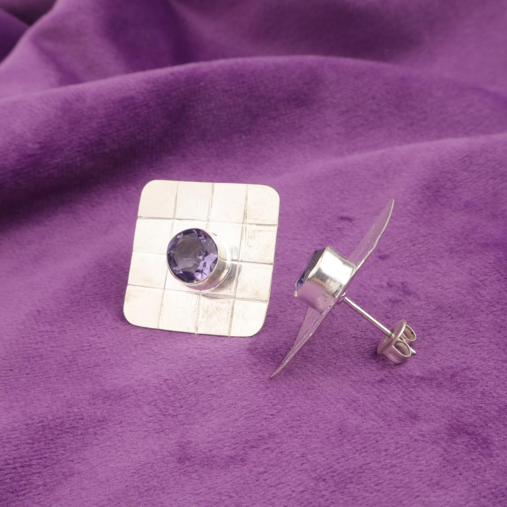 Friendship Day Sale Iolite Stone 925 Silver Artisan Stud Unique Elegant Earrings EE-146-9