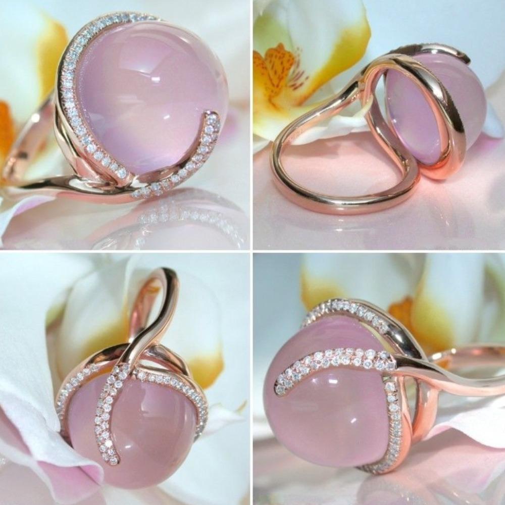 Pink Crystal Moonstone Diamond Ring 14k Rose Gold Creative European American Style Ring for Women no. 6
