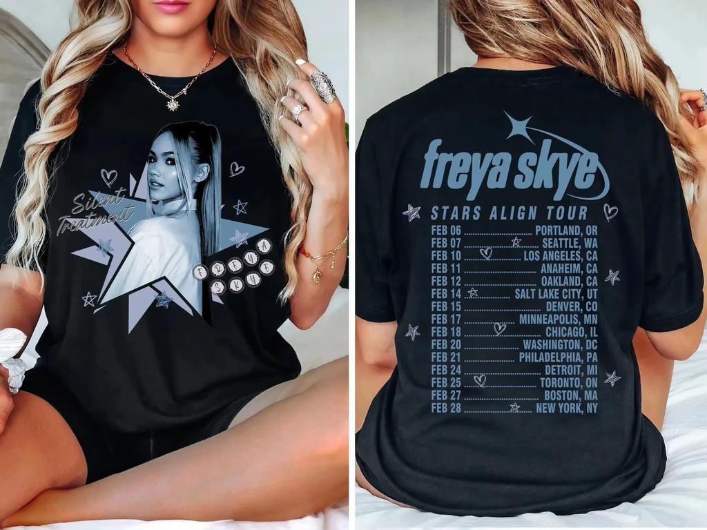 Freya Skye Stars Align Tour 2026 Graphic T-shirt, Unisex Loose Streetwear Pure Cotton Short Sleeve Top Women And Men T-shirt