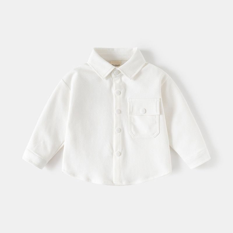 Boys' Long-Sleeved Shirt, Spring and Autumn Children's Solid Color Lapel Cardigan Shirt, Baby Children's Clothing, Casual Pocket Jacket