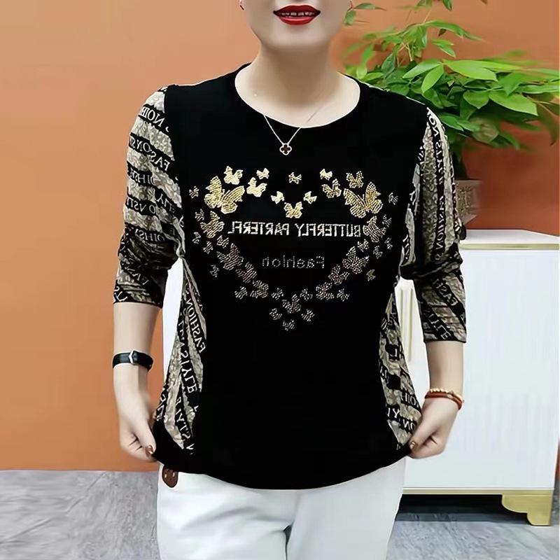 High-end Printing 2025 New Long-sleeved Women's Bottoming Shirt Thin Casual Belly Cover Top Women