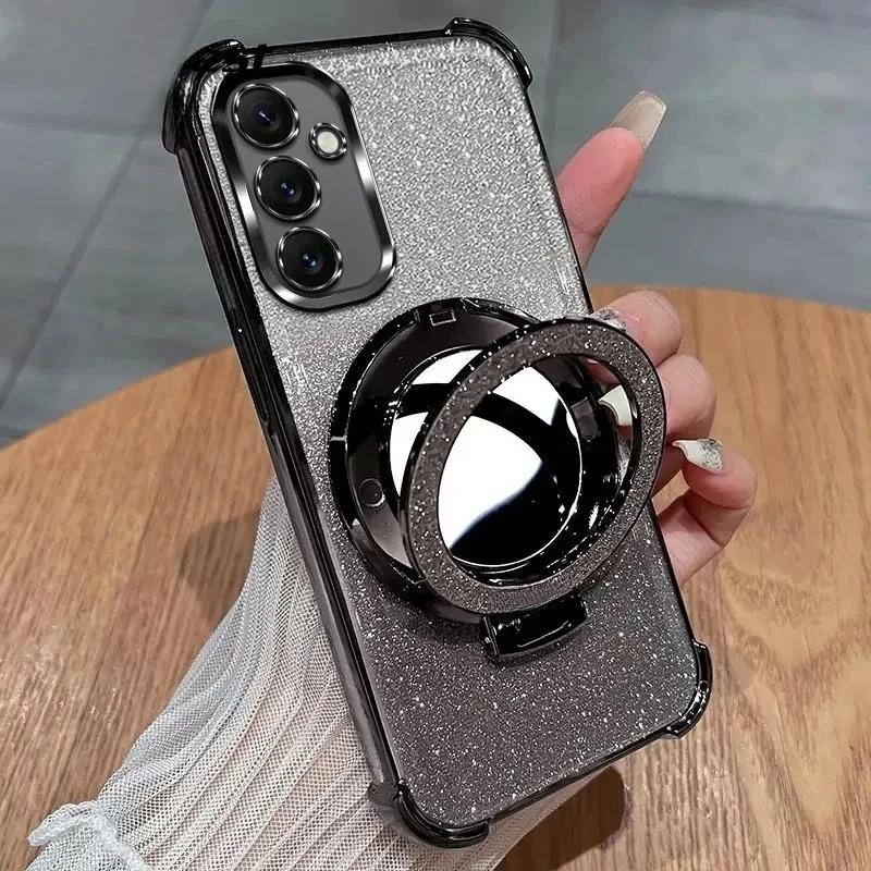 Shockproof Plating Case For Samsung Galaxy A17 A56 A36 A26 A12 A22 A52 A16 A13 A23 A33 A53 A25 Mirror Magnetic Holder Cover