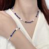 Collier Meier en lapis-lazuli naturel et perles d'eau douce baroques naturelles - Choker cristal splicing pour femmes