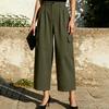 Women's Color Casual Trousers with Cotton Pockets and Button Front Dress Pants