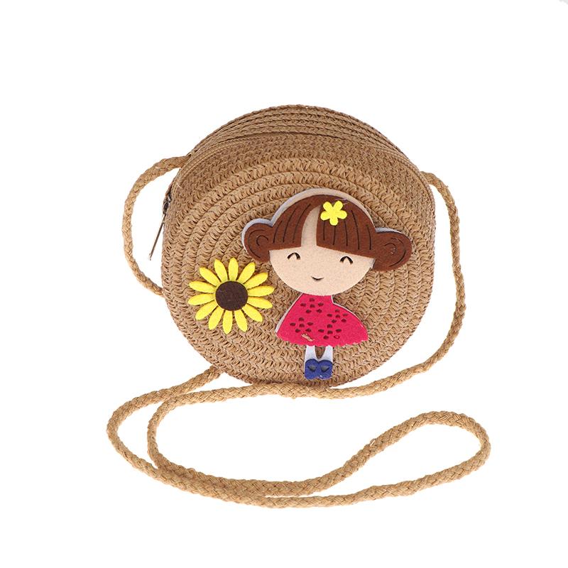 Children Flower Girl Straw Bag Crossbody Bag Handmade Woven Messenger Bag Straw Handbag Shoulder Bag Summer Kids Coin Purse