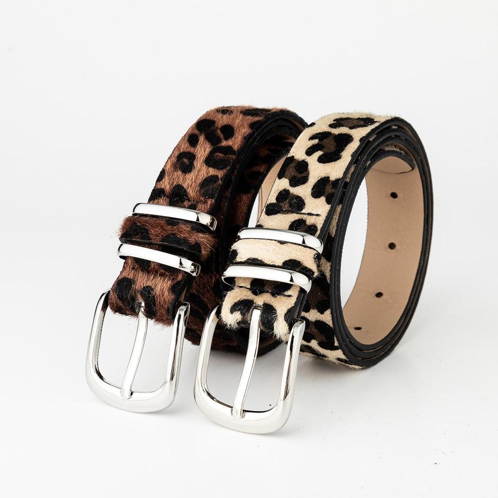 Niche Casual Women's Belt Leopard Print Jeans Belt Literary Retro Pin Buckle Belt Women