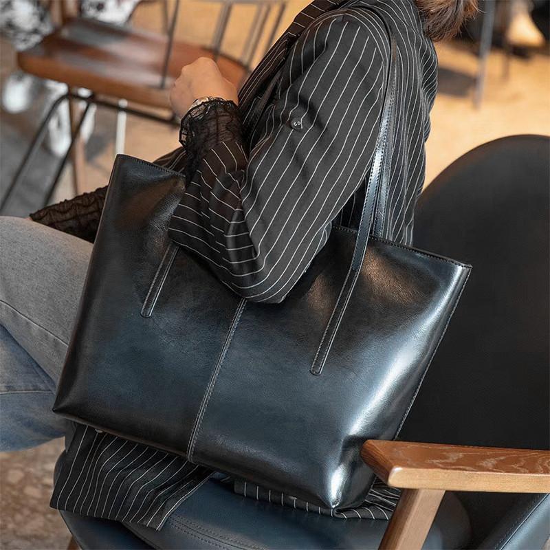 Burminsa Cowhide Genuine Leather Large Tote Bags For Women 2026 Luxury Designer Commuter Shoulder Bags Shopper Ladies Handbags