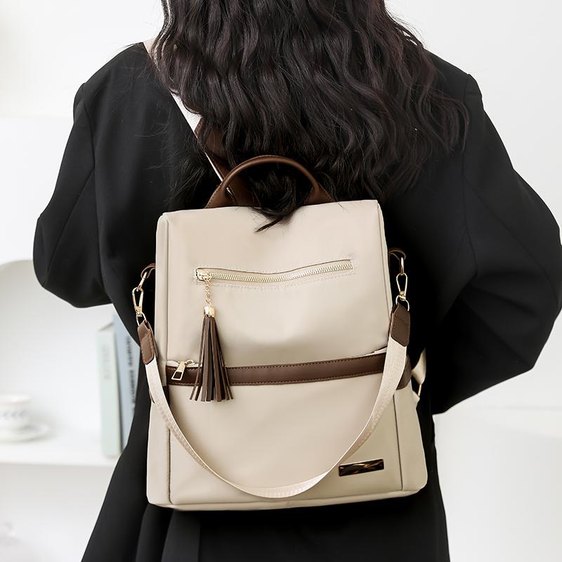 Tassel Backpack Women's Color Contrast Travel Small Backpack Student Schoolbag