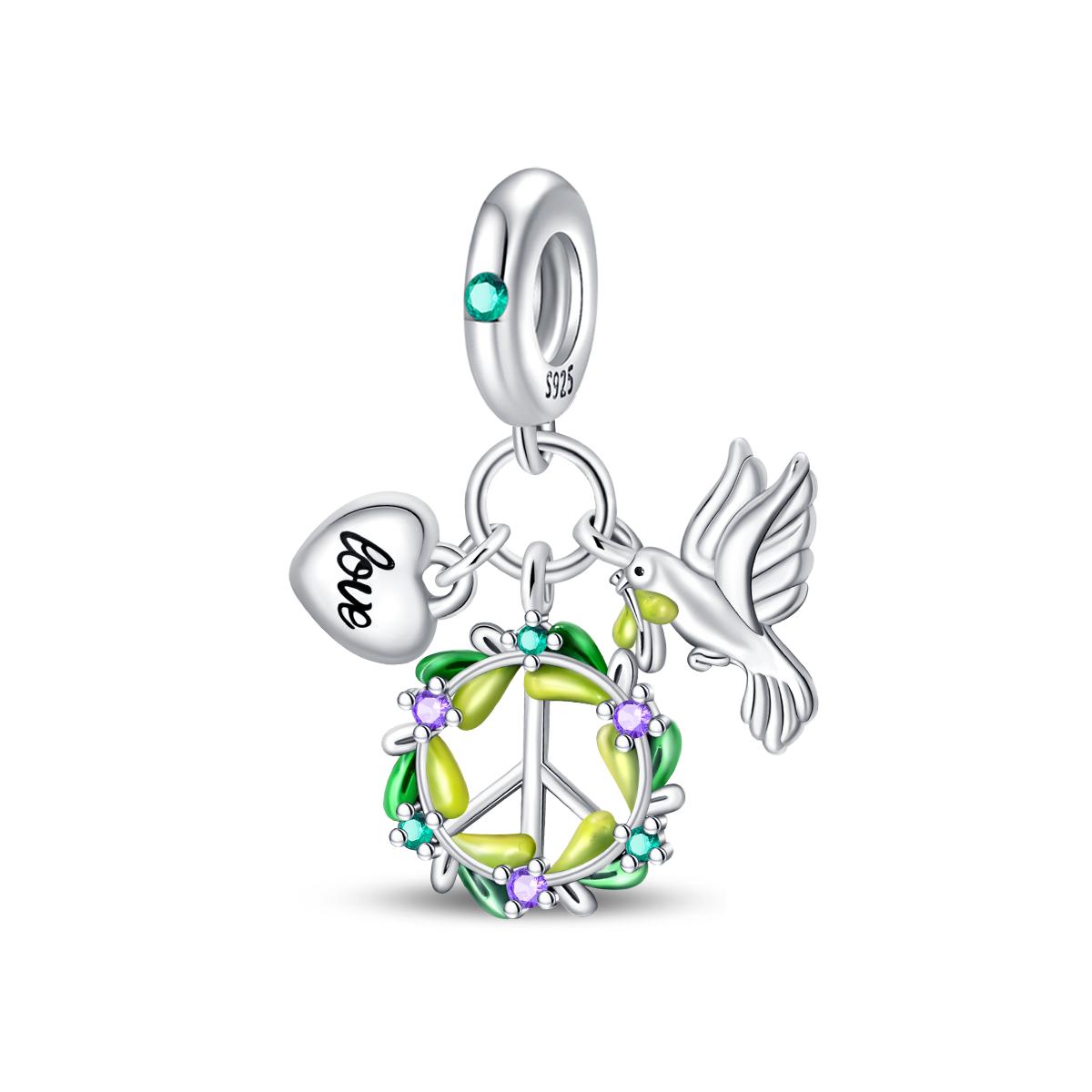 

Boutique Copper Metal Pigeon Earth Peace And Love Dangle Charm Bead Component Compatible With Authentic Original Bracelet High Quality Fine Jewelry