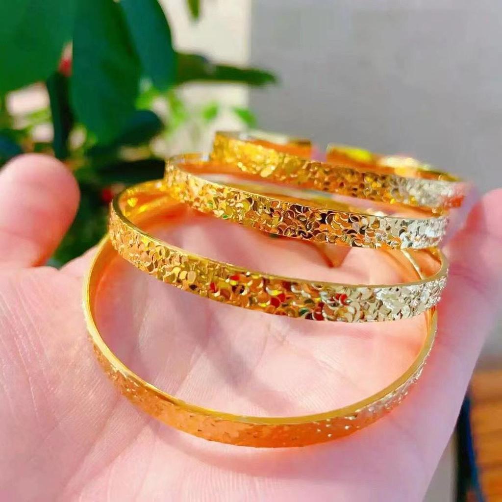 Flashy Gold-Plated 6mm Push-Pull Crushed Ice Bangle Bracelet for Women