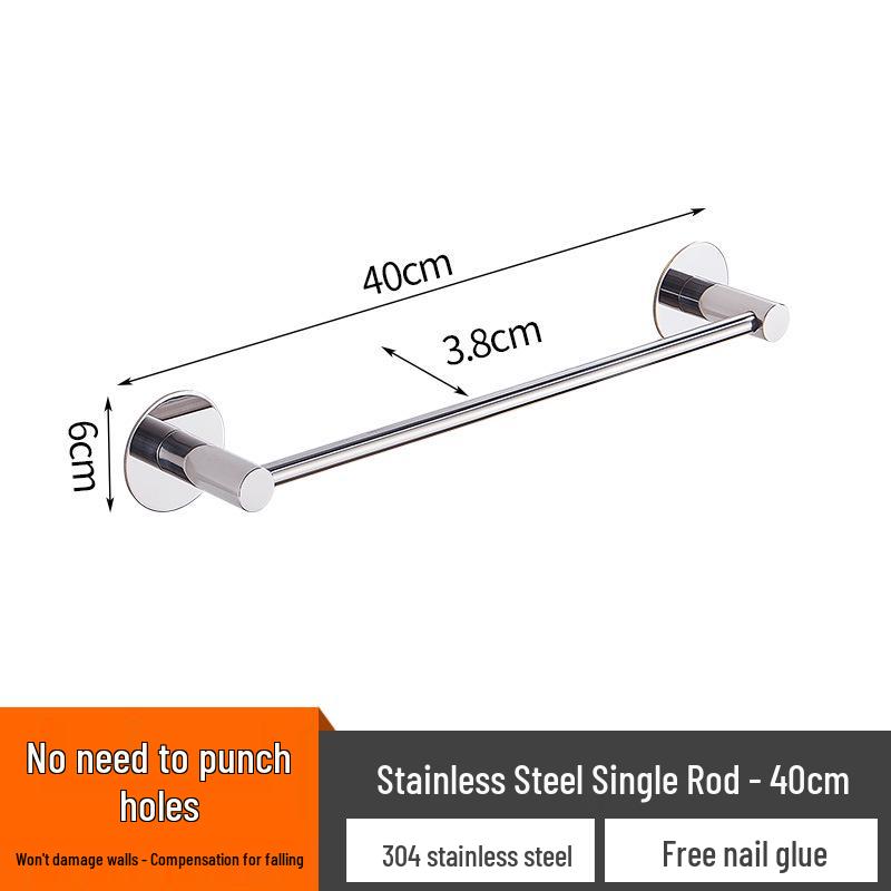No-Drill Stainless Steel Wall-Mount Towel Bar for Bathrooms