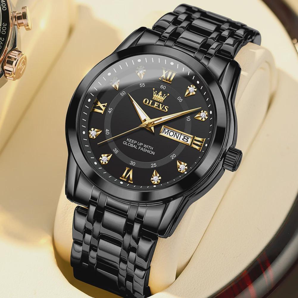 OLEVS Men's Watch Dual Calendar Display Waterproof Luminous Original Luxury Diamond Watch Fashion Men's Watch