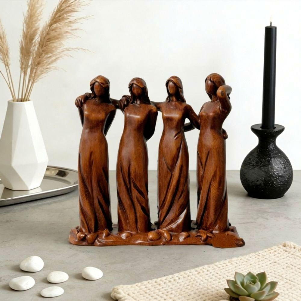 Imitation Wood-carved Three Sisters Figurine Resin Ocean-Blue Gradient Friendship Sculpture Hand-painted Two/Three/Four Sisters