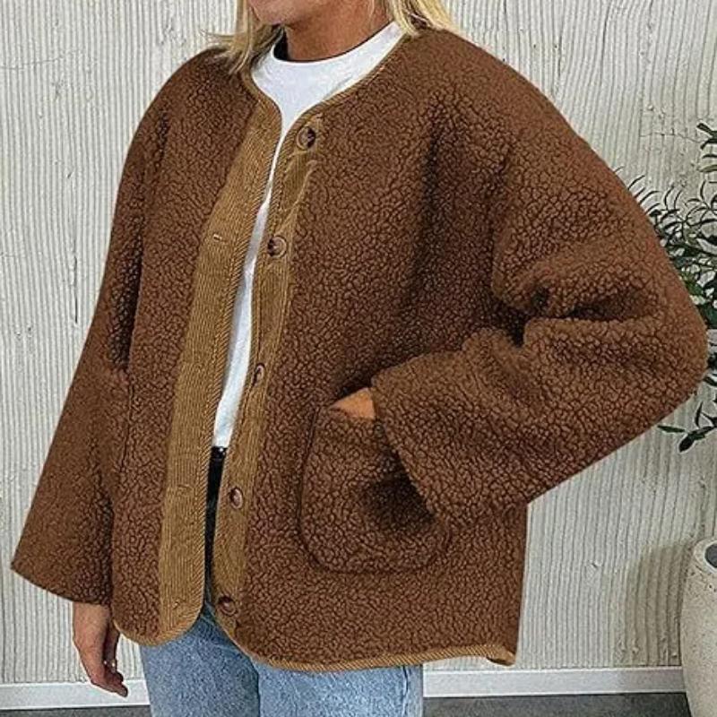 Women's Warm Winter Coats Casual Long Sleeve Button Up Fuzzy Sherpa Fleece Jackets Outerwear