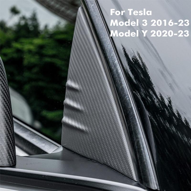 Car A-pillar Triangular Decorative Cover For Tesla Model 3 2017- Model Y Real Carbon Fiber Exterior Modification Accessories