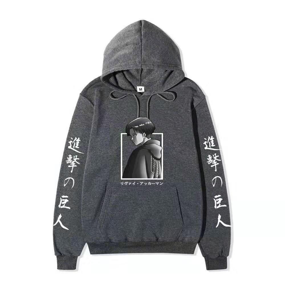 Attack on Titan Levi Ackerman Hoodie Unisex Fleece Sweatshirt Japanese Text Double Sleeve Print Autumn Winter Pullover