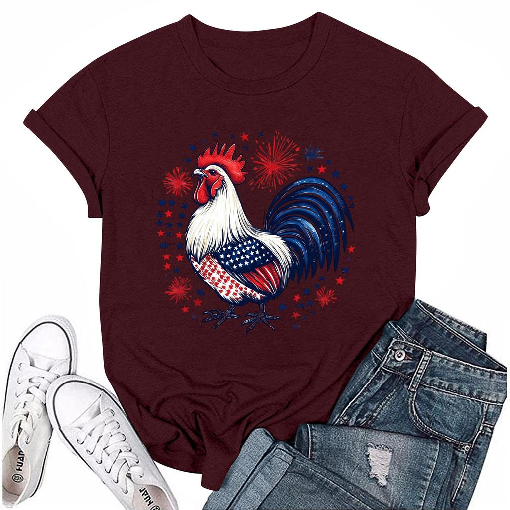 Dámské ležérní tričko s krátkým rukávem a potiskem ke Dni nezávislosti s kulatým výstřihem