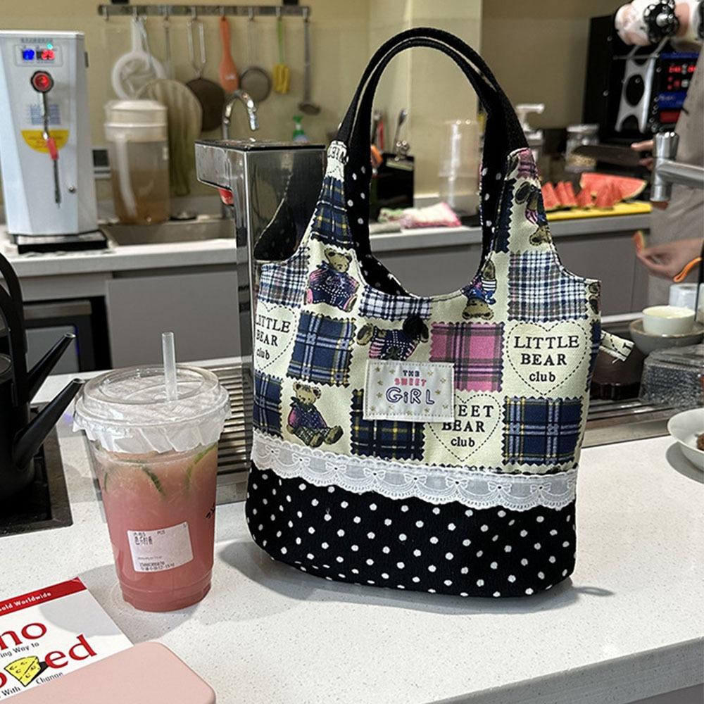 

Korean INS Sweet Lace Handbag Leisure Denim Plaid Tote Bags Portable Women s Bag Commuting Bag