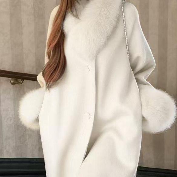 

Korean Style Swiss Snow Night Double-Sided Long Coat with Detachable Fur Collar S 90-115 lbs