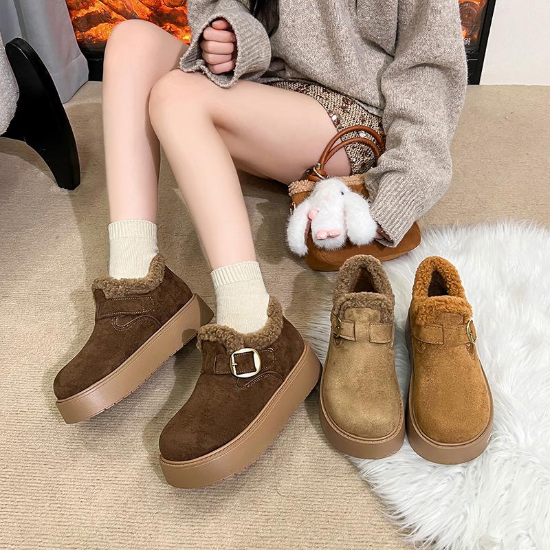 Damen weich elastisch dicke Sohle erhöhend Winterfell eins warm kalt gepolsterte Schneestiefel rutschfest tragen lässig Sport Baumwollstiefel