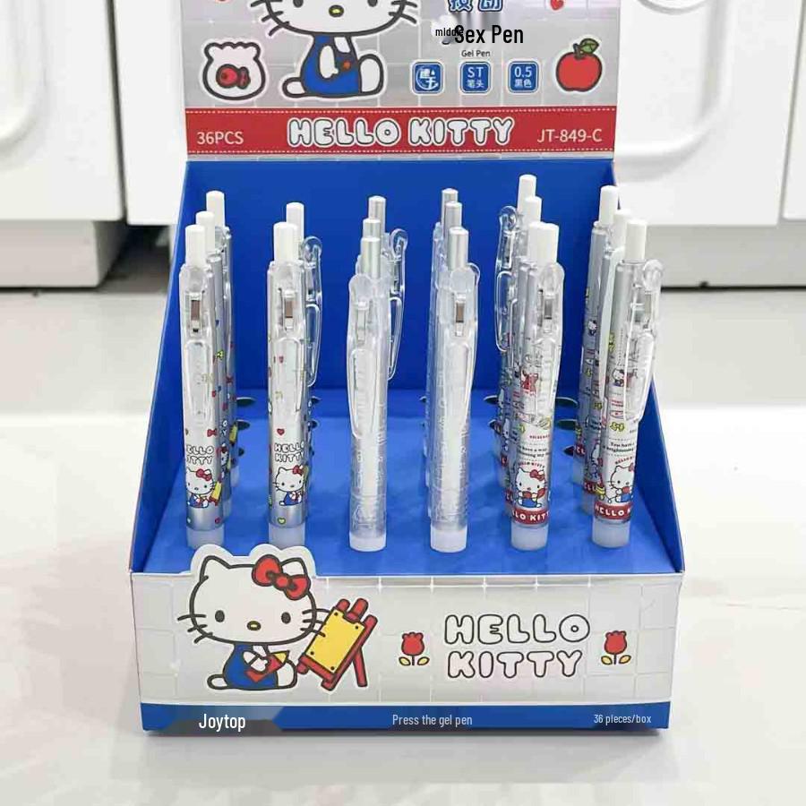 Yue Mu Hello Kitty Cartoon Click Pen Set - Quick-Dry Girly Heart ST Tip for Students