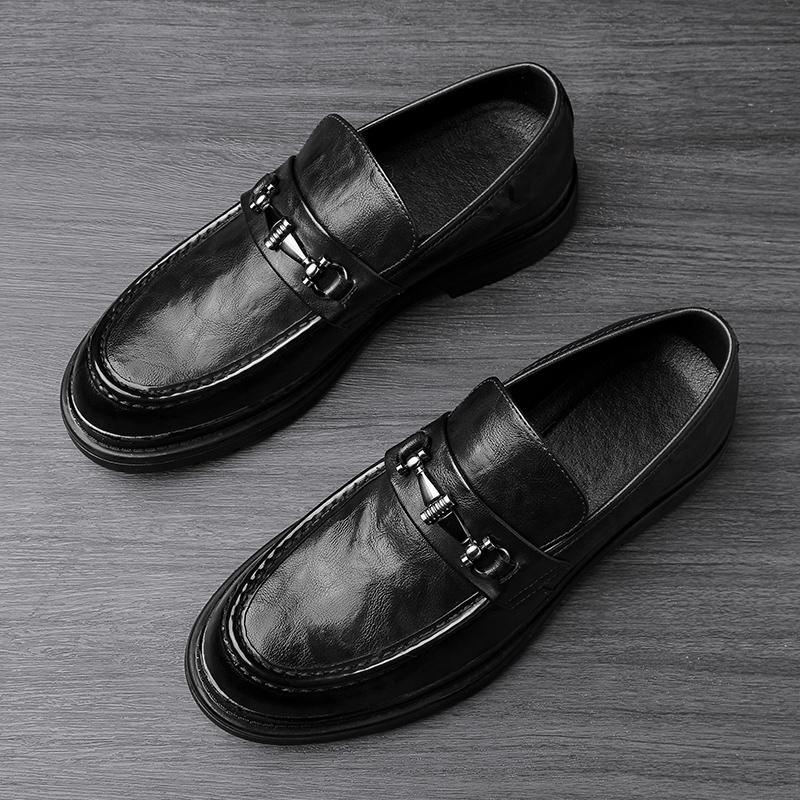 

Men s British Leather Slip-On Shoes: Summer Business Casual Loafers Size 44