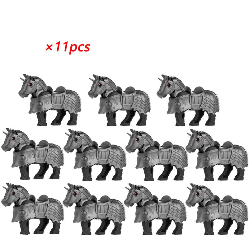 11pcs Medieval Gothic War Horse Building Blocks Silver/Gold/Iron/Armored Horses Battle Steed DIY Bricks Toys