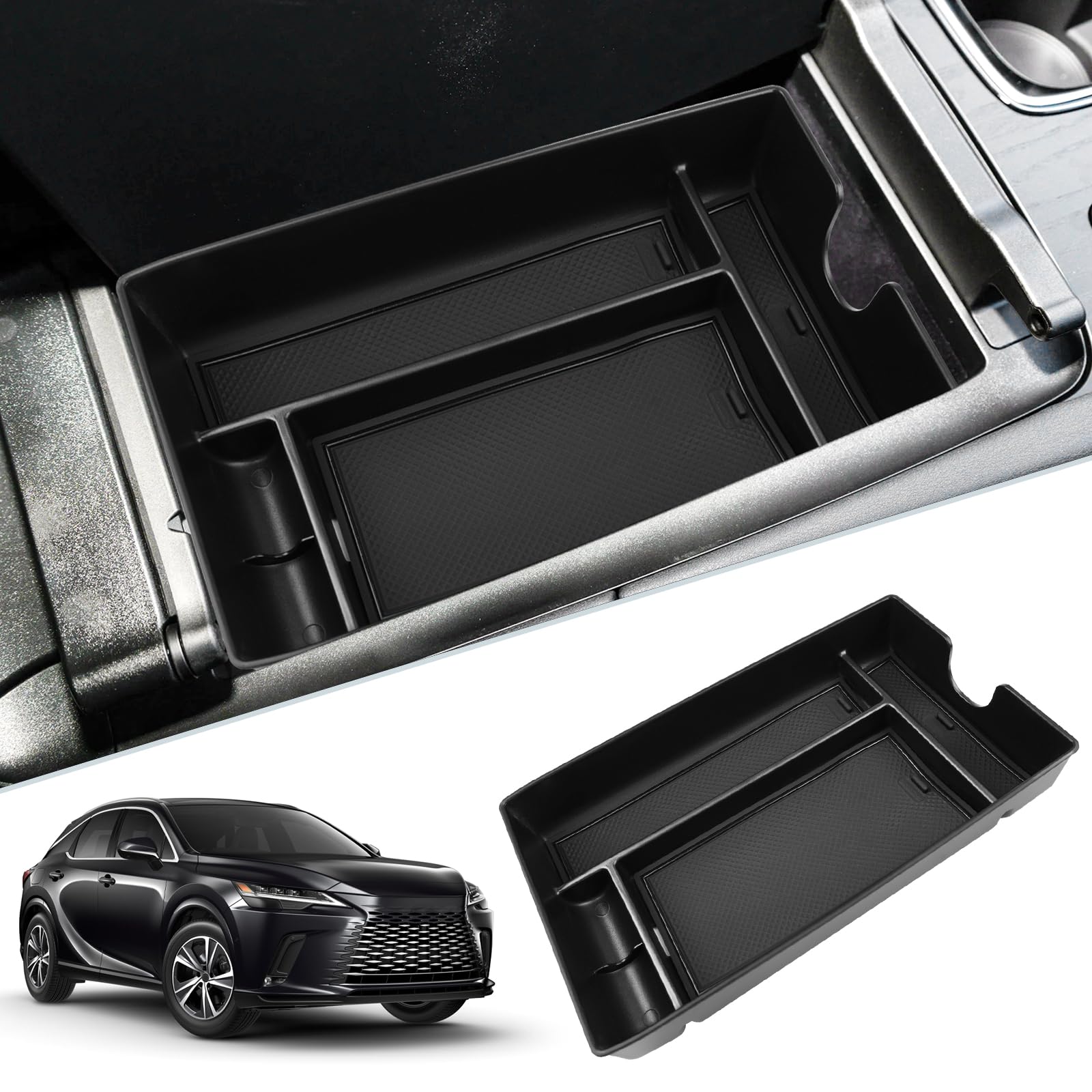 

SKTU Lexus RX Новый RX350 RX500h Бокс консоли автомобиля Lexus RX Поддон для хранения с резиновым ковриком Хранение мелких предметов Поддон центральной консоли Lexus RX Подлокотник для хранения чёрный