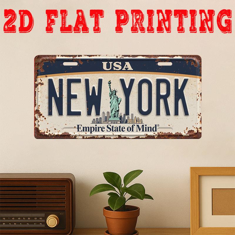

USA New York Empire State of Mind Statue of Liberty D Flat Printing License Plate Style Metal Tin Sign Iconic American City 15x30cm(5.9x7.8inch)