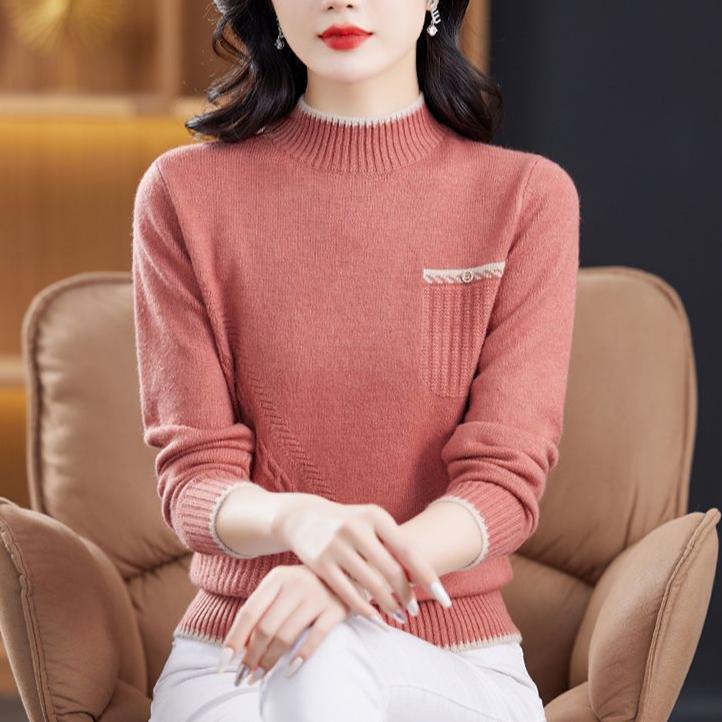Semi-high-neck Sweater Women's Autumn and Winter Thickened Knitted Sweater Top Loose Pullover Base Loose Sweater
