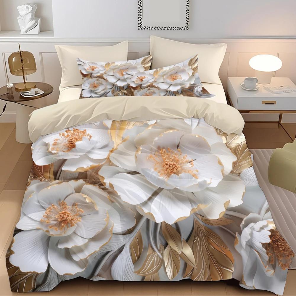 

Floral Bedding Set 3D Printing 2-3 Piece Set (No Core) Suitable for Bedroom Duvet Cover Set Gift Halloween Christmas Decor Gifts Eusingle 135x200cm