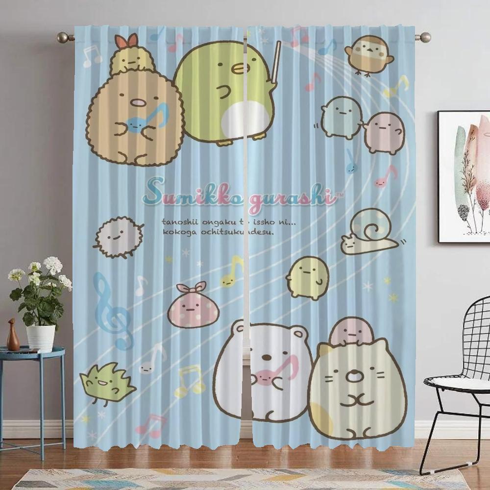 Eleganta rumsgardiner 2 stycken Sumikko Gurashi vardagsrumsgardin tyll för sovrum Halloween-dekoration avskärmning skuggor barn