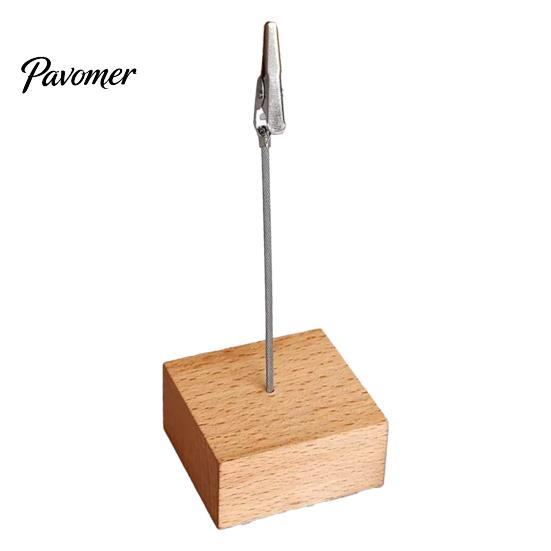 Compact Note Holder Wooden Cube Memo Clip Stand, Display Solid Wood Square Base Receipt Card Holder, Vertical for Wedding Party or Office Table