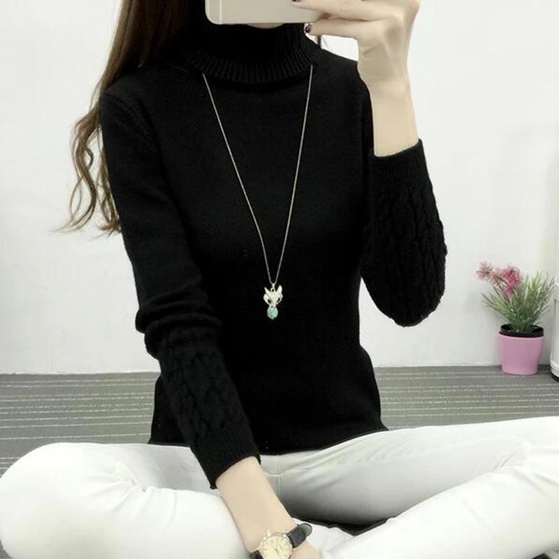 Jesień Zima Kobiety Golf Sweter Kobiety Długi Rękaw Pogrubiony Slim Dzianiny Damskie Swetry i Pulowery Kobiecy Sweter Trykot Topy